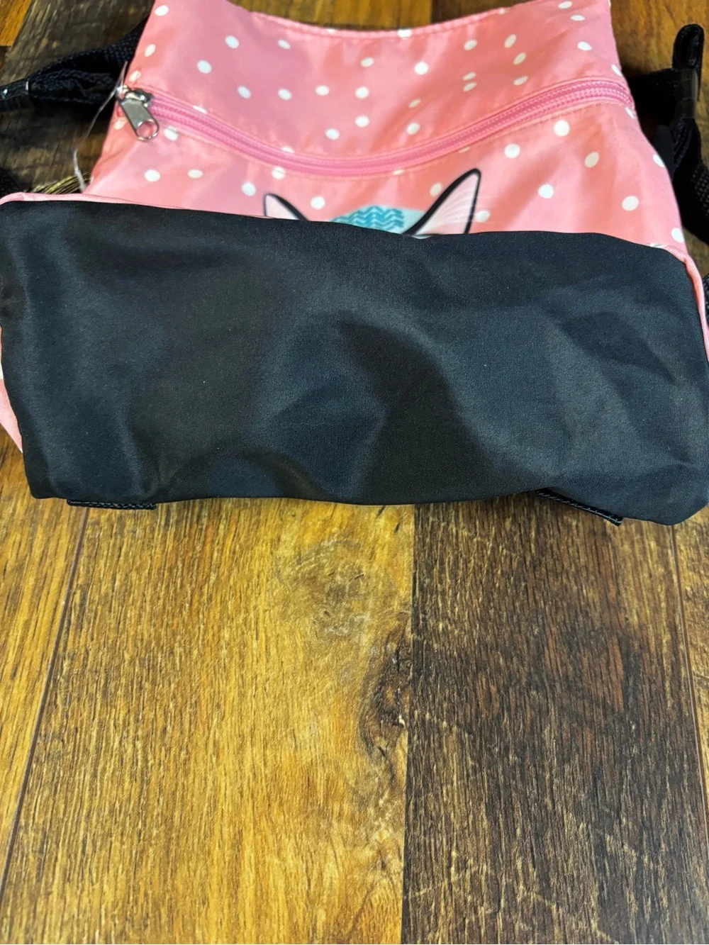Pink Polka Dot Cat Crossbody Bag with Coffee Graphic